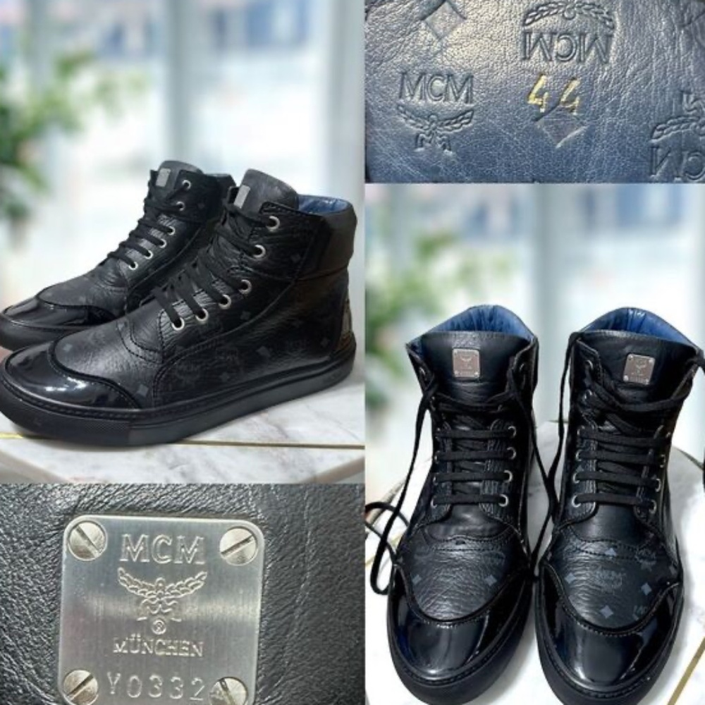 AUTHENTIC MCM Black Leather High Top Vientiane Sneaker Size 44